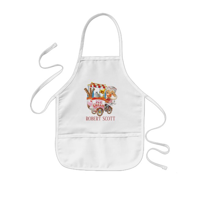 Cute unisex kids ice cream add name kids' apron (Front)