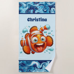 Cute unisex kids ocean fish add name beach towel