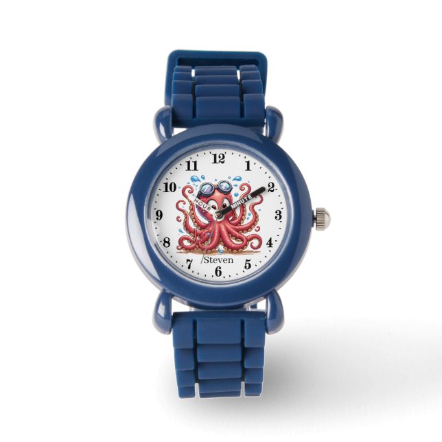 Cute unisex kids octopus add name watch (Front)