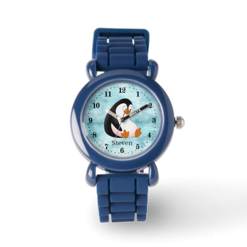 cute unisex kids penguin lovers add name watch