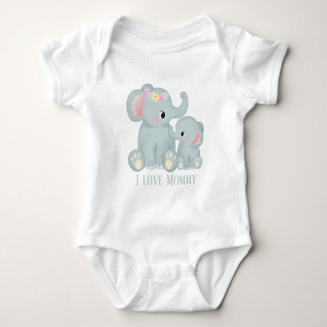 cute unisex Mommy love add text elephant Baby Bodysuit (Front)
