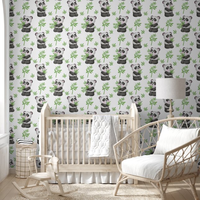 Cute unisex panda baby nursery tiled wallpaper  (Kids)