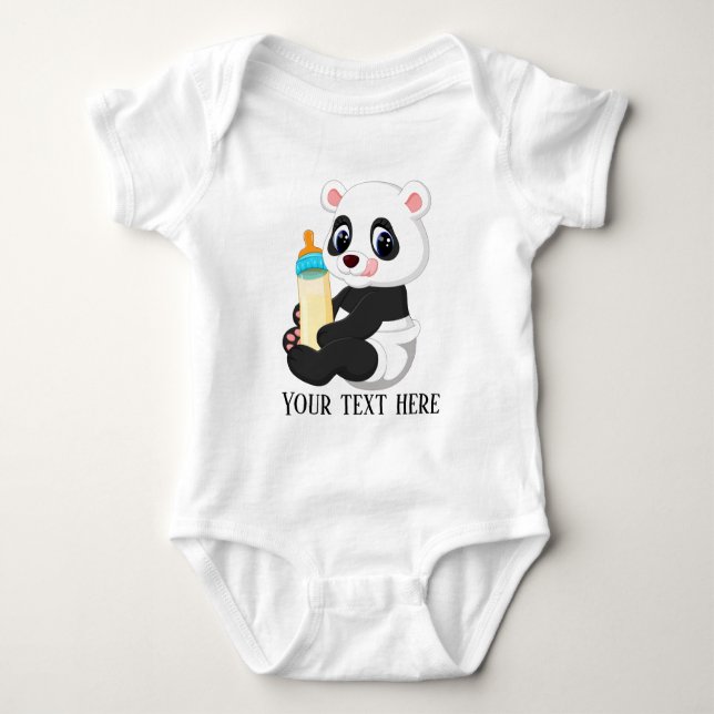 cute unisex Panda bear add text Baby Bodysuit (Front)