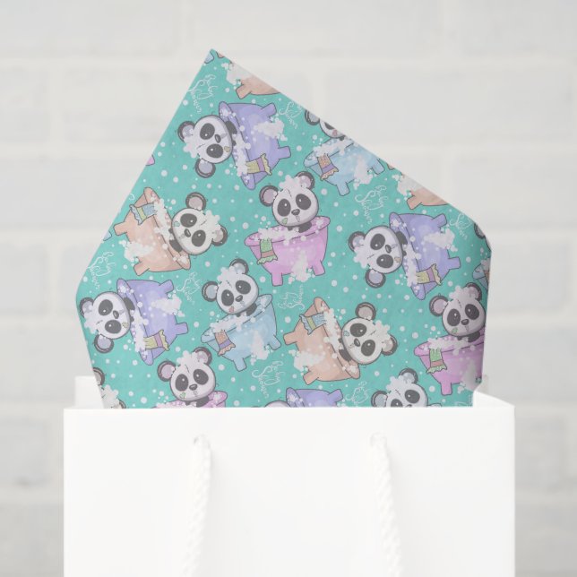 cute unisex panda bear tiled pattern  tissue paper (Gift Bag)