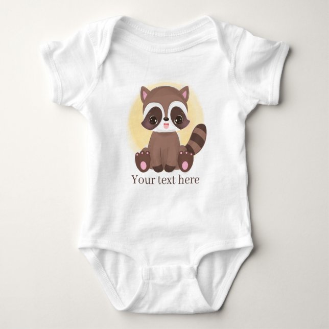 cute unisex raccoon add text baby bodysuit (Front)