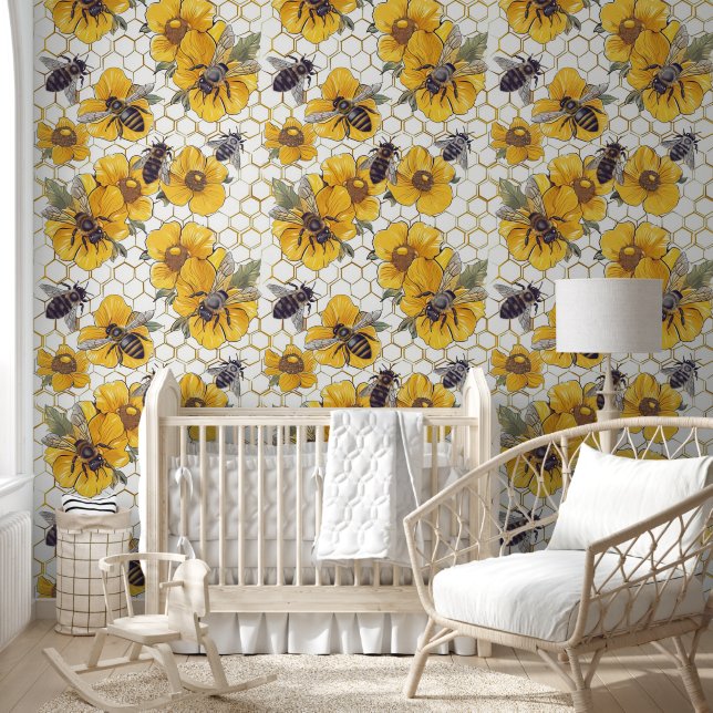Cute unisex tiled bee pattern wallpaper  (Kids)
