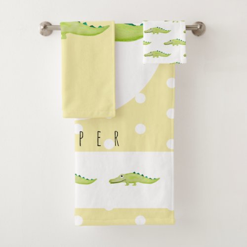 Cute Unisex Watercolor Crocodile Safari BabyChild Bath Towel Set