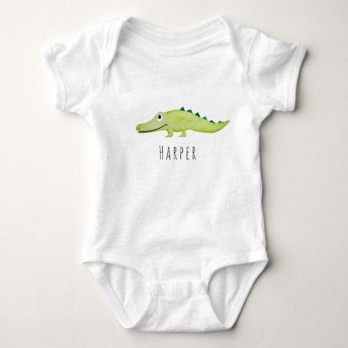 Cute Unisex Watercolor Crocodile Safari with Name Baby Bodysuit