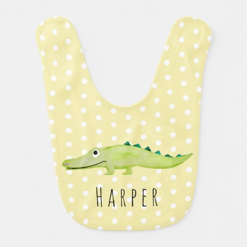 Cute Unisex Watercolor Crocodile Safari with Name Bib