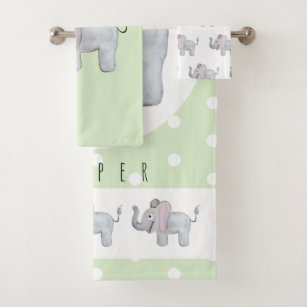 Cute Unisex Watercolor Elephant Safari Baby/Child Bath Towel Set