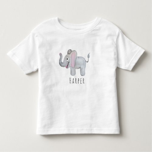 Cute Unisex Watercolor Elephant Safari with Name Toddler T_shirt