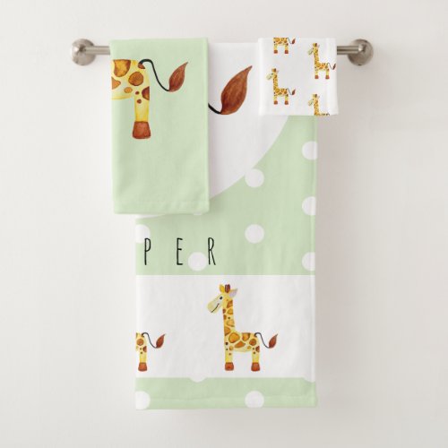 Cute Unisex Watercolor Giraffe Safari BabyChilds Bath Towel Set