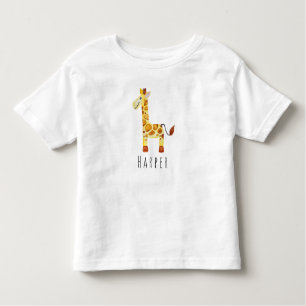 Cute Unisex Watercolor Giraffe Safari with Name Toddler T-shirt