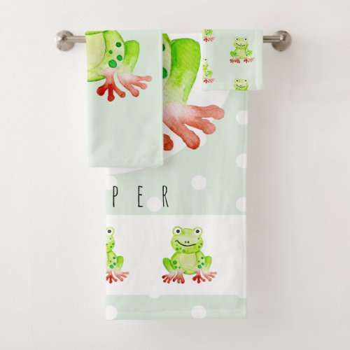 Cute Unisex Watercolor Jungle Frog BabyChilds Bath Towel Set