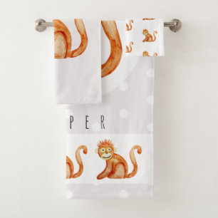 Cute Unisex Watercolor Jungle Monkey Baby/Child's Bath Towel Set