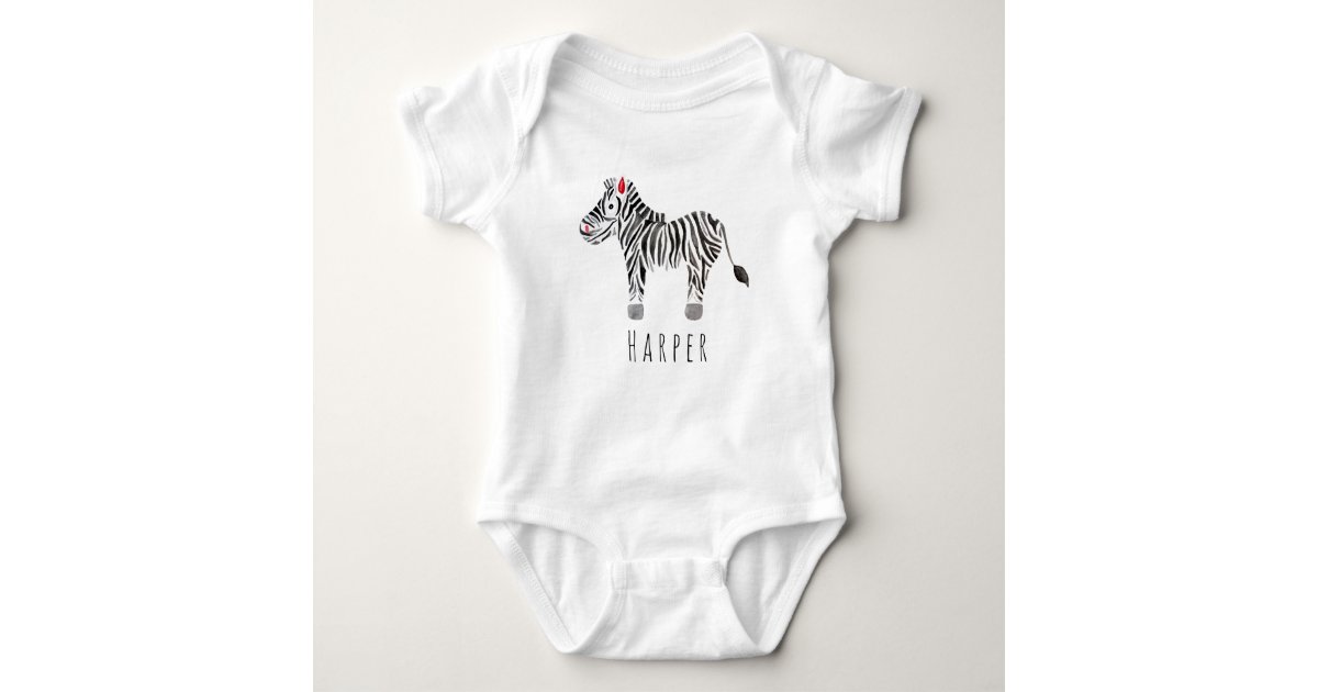 Cute Unisex Watercolor Zebra Safari With Name Baby Bodysuit Zazzle Com