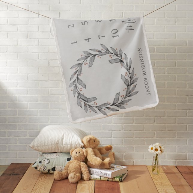 Cute Unisex Winter Wreath Milestone Month  Baby Blanket (In Situ)