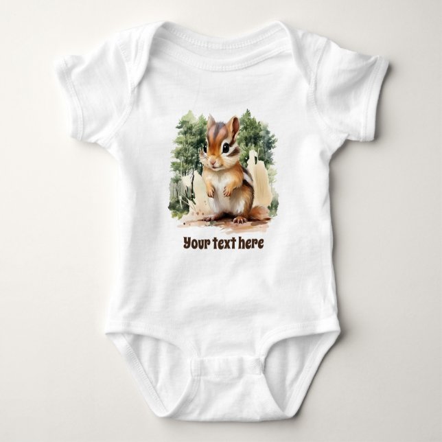 cute unisex woodland chipmunk add text  baby bodysuit (Front)