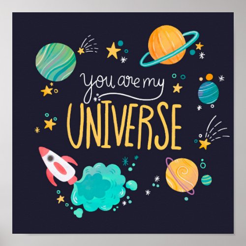 Cute Universe With Planets Poster