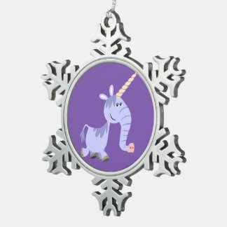 Cute Unusual Cartoon Unicorn Pewter Ornament