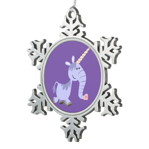 Cute Unusual Cartoon Unicorn Pewter Ornament