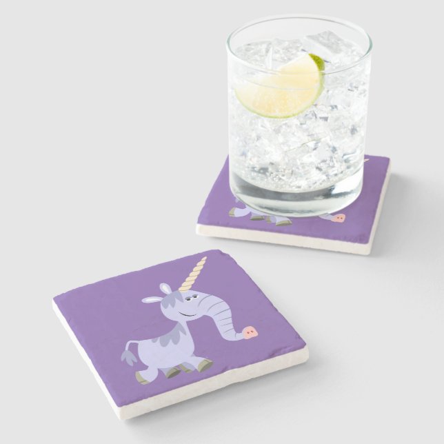 Cute Unusual Cartoon Unicorn Stone Coaster (Side)