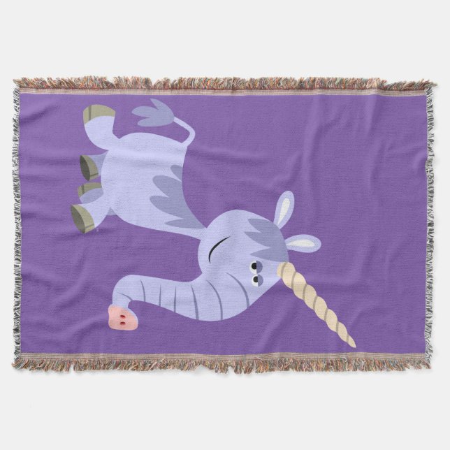 Cute Unusual Cartoon Unicorn Throw Blanket (Front)