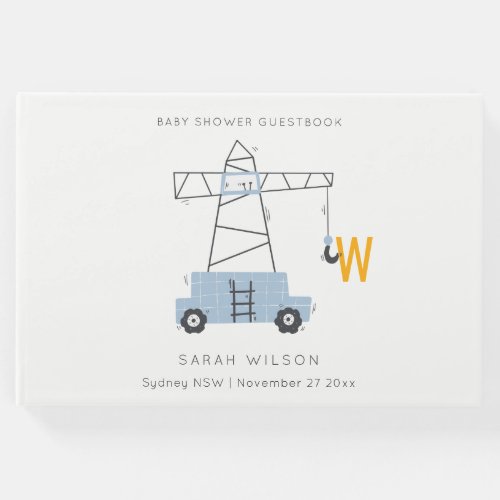 Cute Urban Construction Crane Boys Baby Shower Guest Book