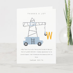 Cute Urban Construction Crane Boy's Baby Shower Letterpress Thank You Card