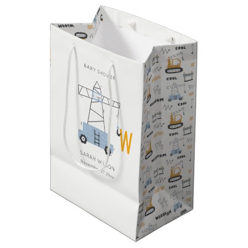 Cute Urban Construction Crane Boys Baby Shower Medium Gift Bag