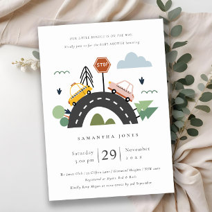 Cute Urban Vehicle Cars Road Baby Shower Invite