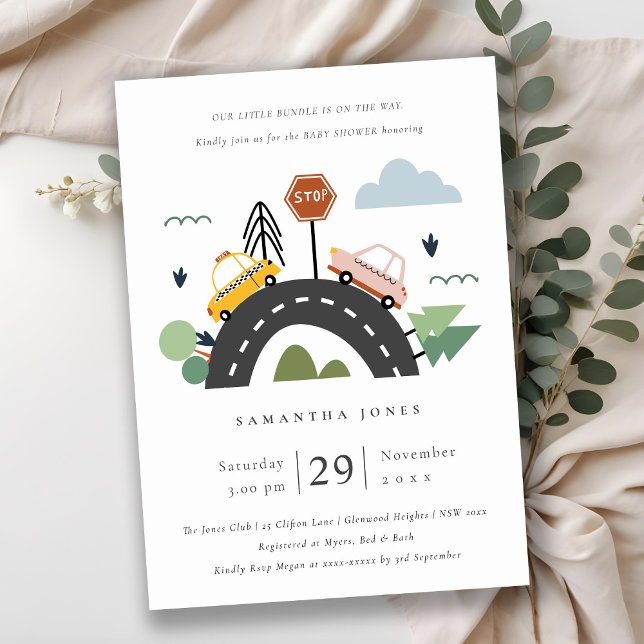 Cute Urban Vehicle Cars Road Baby Shower Invite (Creator Uploaded)