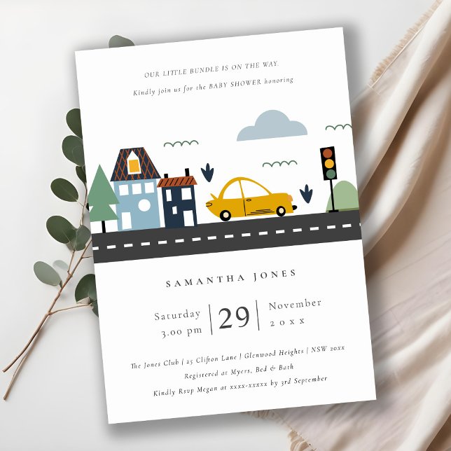 Cute Urban Vehicle Cars Road Baby Shower Invite (Creator Uploaded)