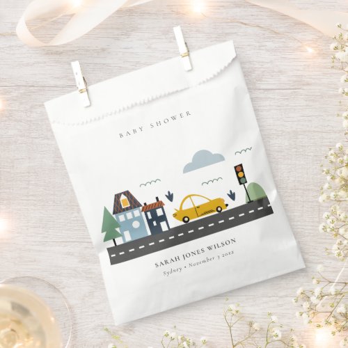 Cute Urban Vehicle Cars Road Cityscape Baby Shower Favor Bag