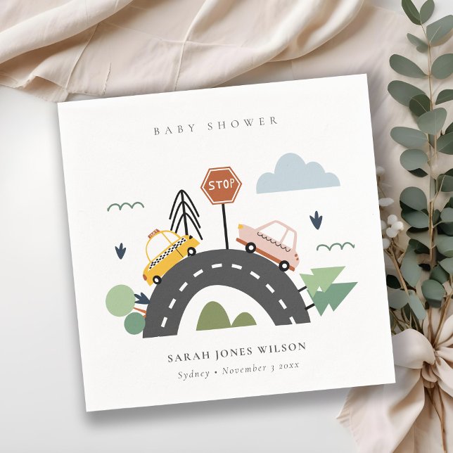 Cute Urban Vehicle Cars Road Cityscape Baby Shower Napkins (Creator Uploaded)
