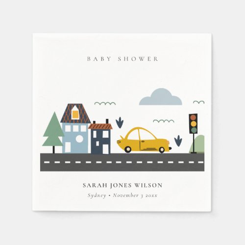 Cute Urban Vehicle Cars Road Cityscape Baby Shower Napkins