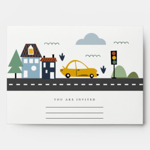 Cute Urban Vehicle City Cars Road Kids Address Envelope