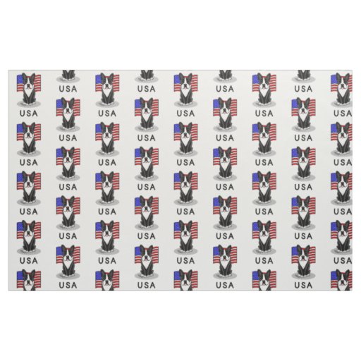 Cute USA American Flag Boston Terrier - (black) Fabric