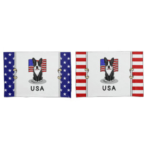 Cute USA American Flag Boston Terrier - (black) Pillow Case
