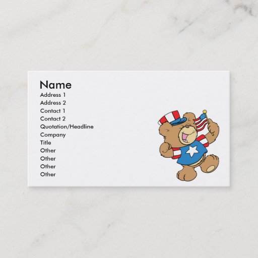 Customizable cute USA patriotic teddy bear design Business Card Templates