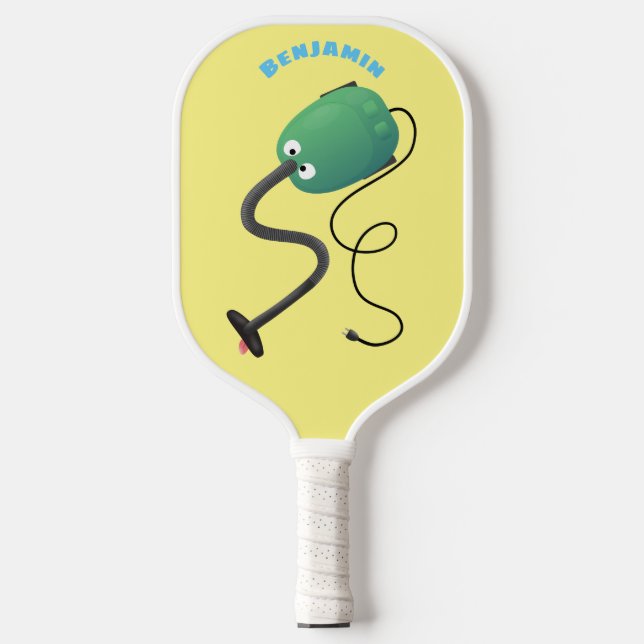 Cute vacuum cleaner cartoon humor  pickleball paddle (Front)