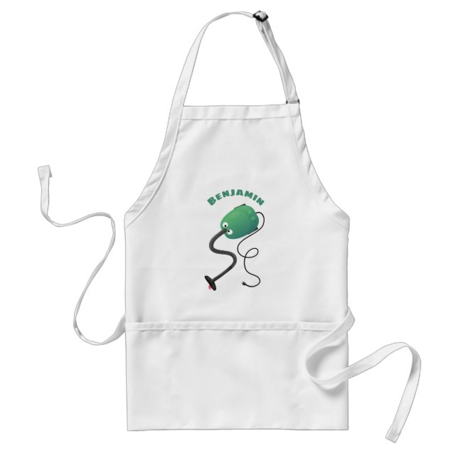 Cute vacuum cleaner cartoon humour adult apron (Front)