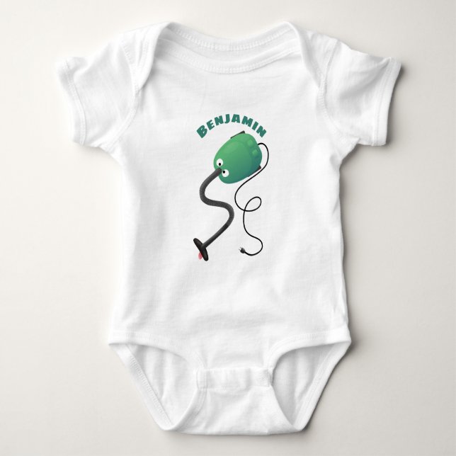 Cute vacuum cleaner cartoon humour baby bodysuit (Front)