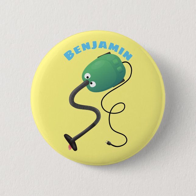 Cute vacuum cleaner cartoon humour button (Front)