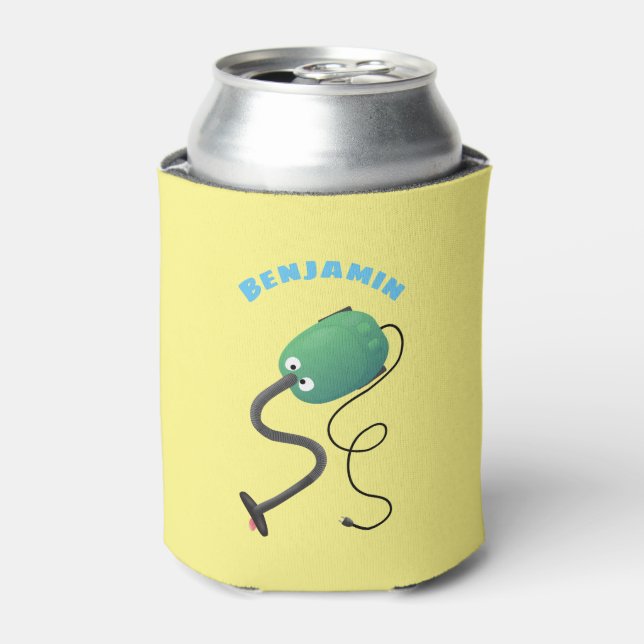 Cute vacuum cleaner cartoon humour can cooler (Can Front)