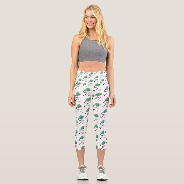 Cute vacuum cleaner cartoon humour capri leggings (Front)