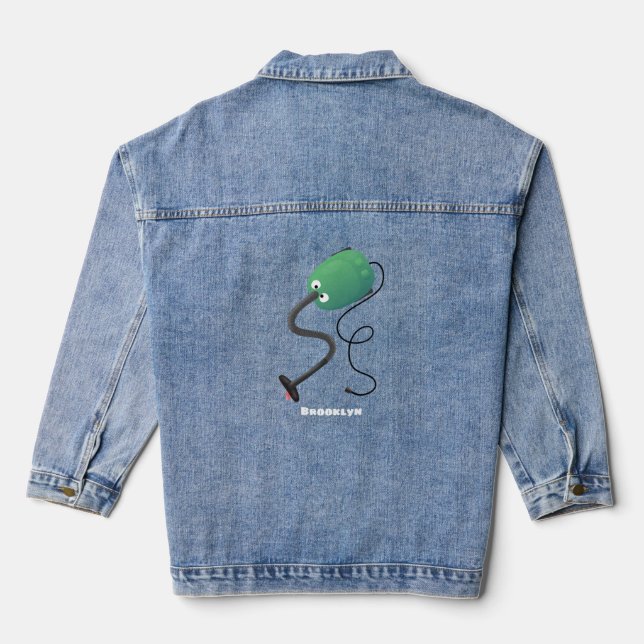Cute vacuum cleaner cartoon humour denim jacket (Back)
