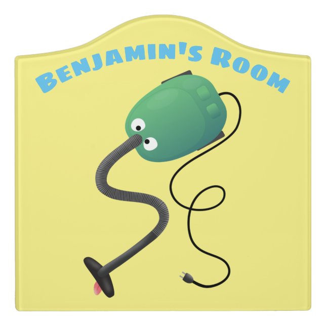 Cute vacuum cleaner cartoon humour door sign (Large Crest Front)