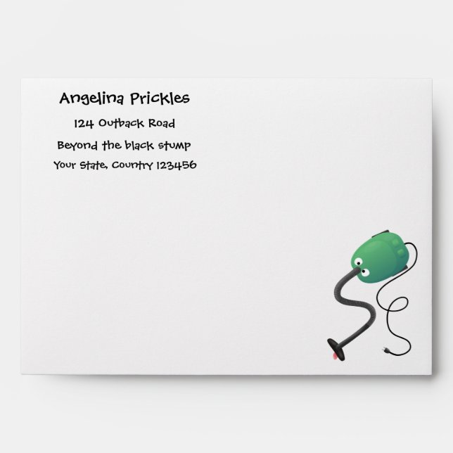 Cute vacuum cleaner cartoon humour envelope (Front)