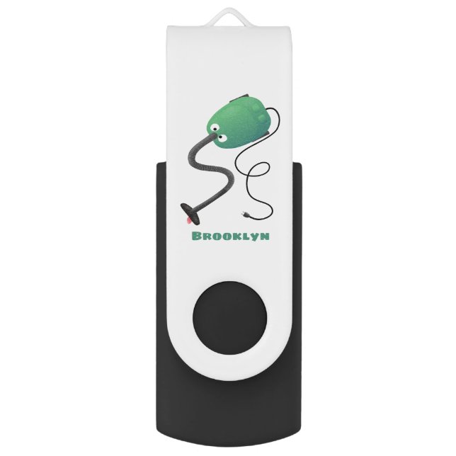 Cute vacuum cleaner cartoon humour  flash drive (Front Vertical)